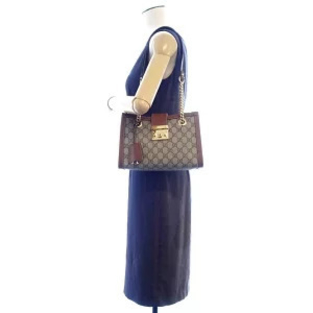 Gucci GG Shoulder Bag Padlock Supreme Canvas Leather Beige Ebony - Picture 8 of 8